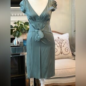 Armani Elegant Teal Midi Dress with Tassel Accent